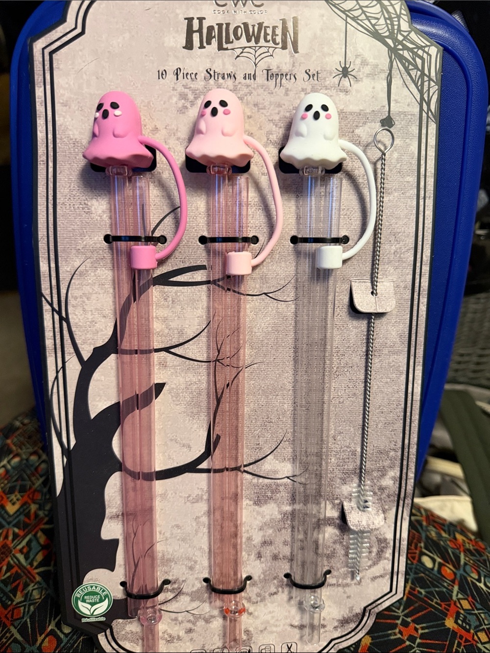 Halloween Ghost Silicone Toppers - Plastic Drink Straws - 10 piece Set!